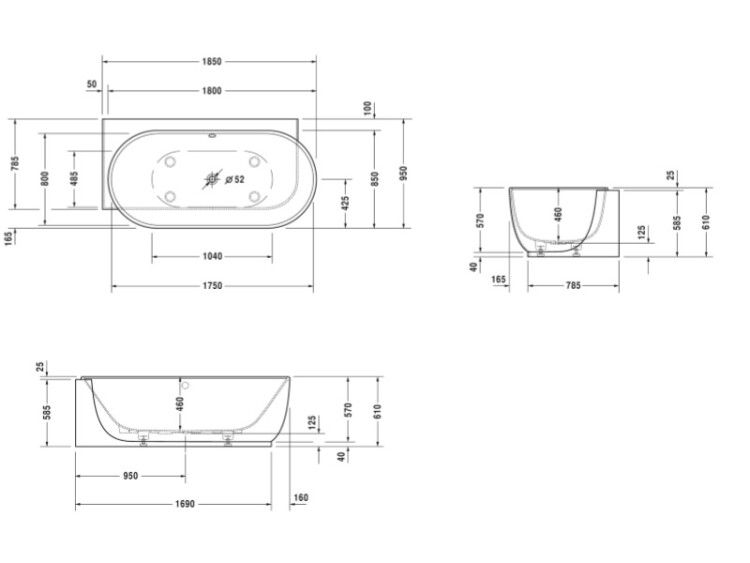 Ванна Duravit Luv 1850x950 мм угловая левая овальная 700431000000000