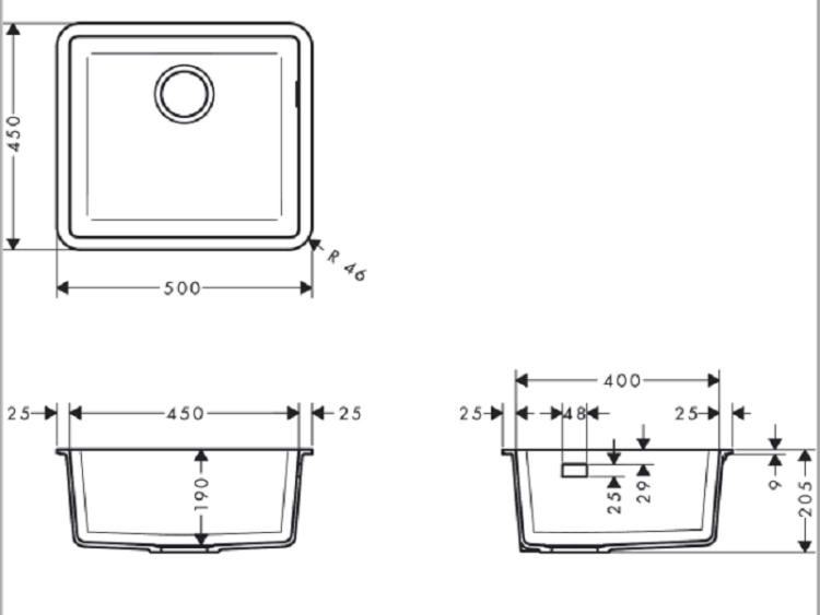 Мойка Hansgrohe S51 S510-U450 500x450x205 мм под столешницу серый камень 43431290.