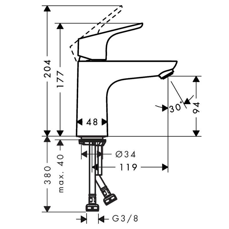Смеситель для раковины Hansgrohe Focus 100 без сливного гарнитура хром 31517000