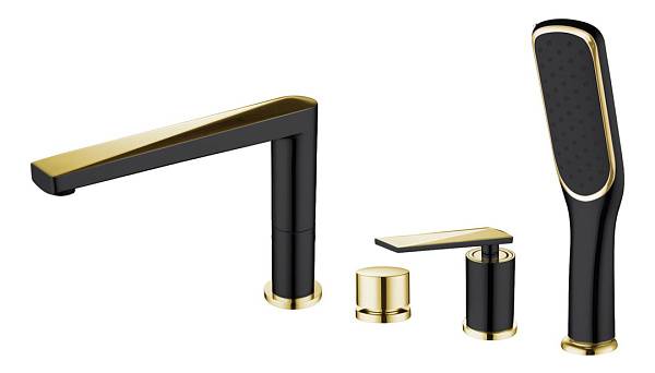 Смеситель для ванны Boheme Venturo врезной на борт черный матовый/золото матовое 380-B