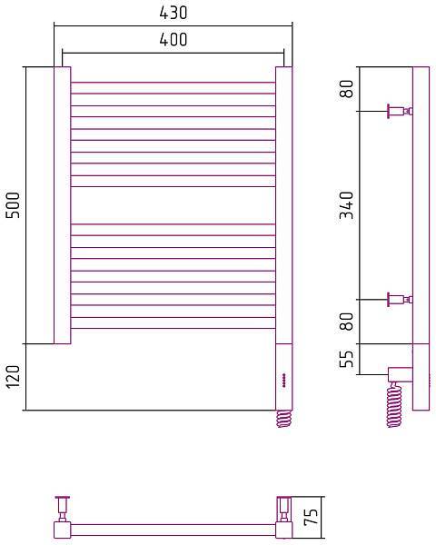 Полотенцесушитель электрический Сунержа Модус 3.0 400x500 мм правый без покрытия 00-5701-5040