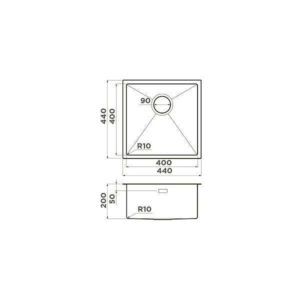 Кухонная мойка OMOIKIRI Taki 44-U/IF-IN 44x44 см нержавеющая сталь 4973044
