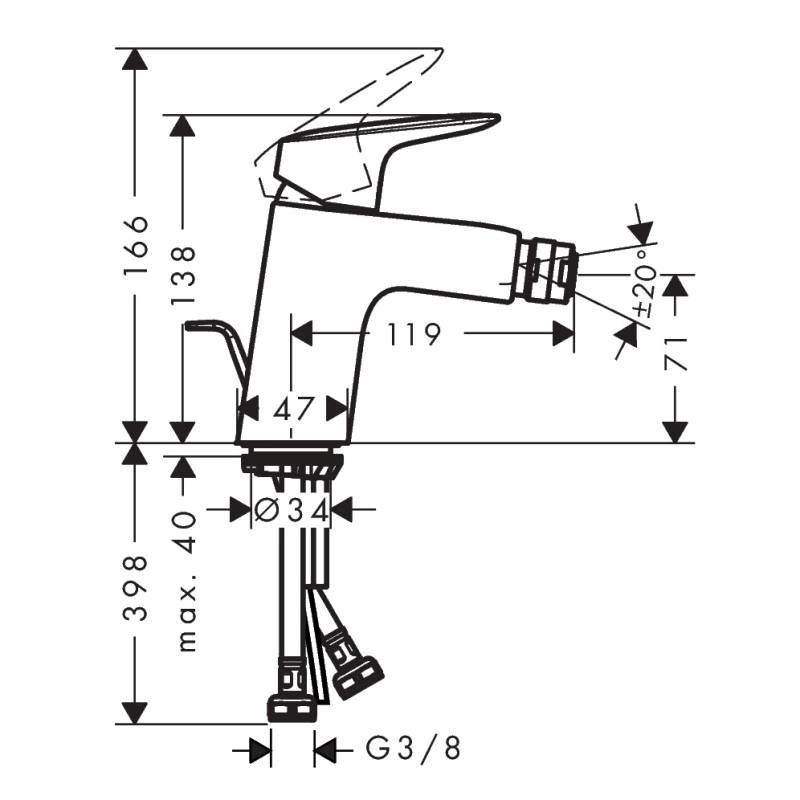 Смеситель для биде Hansgrohe Logis 70 однорычажный с донным клапаном хром 71204000
