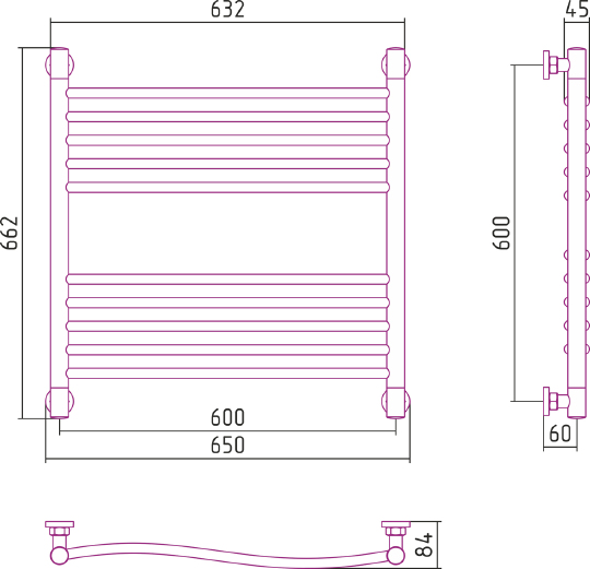 Полотенцесушитель водяной Сунержа Флюид+ 600x600 мм без покрытия 00-0222-6060