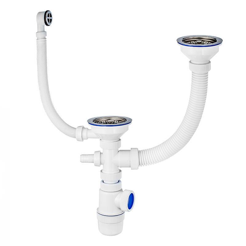 Сифон для двойной мойки Wirquin Элит 1 1/2 x 40 мм чашки 114 мм с отводом и переливом 30986178