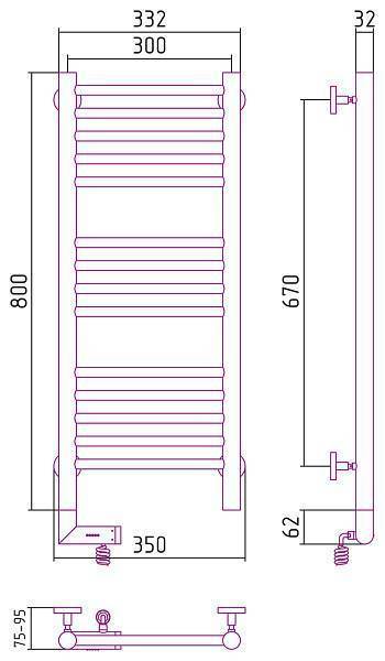 Полотенцесушитель электрический Сунержа Богема 2.0 300x800 мм левый матовый черный 31-5204-8030