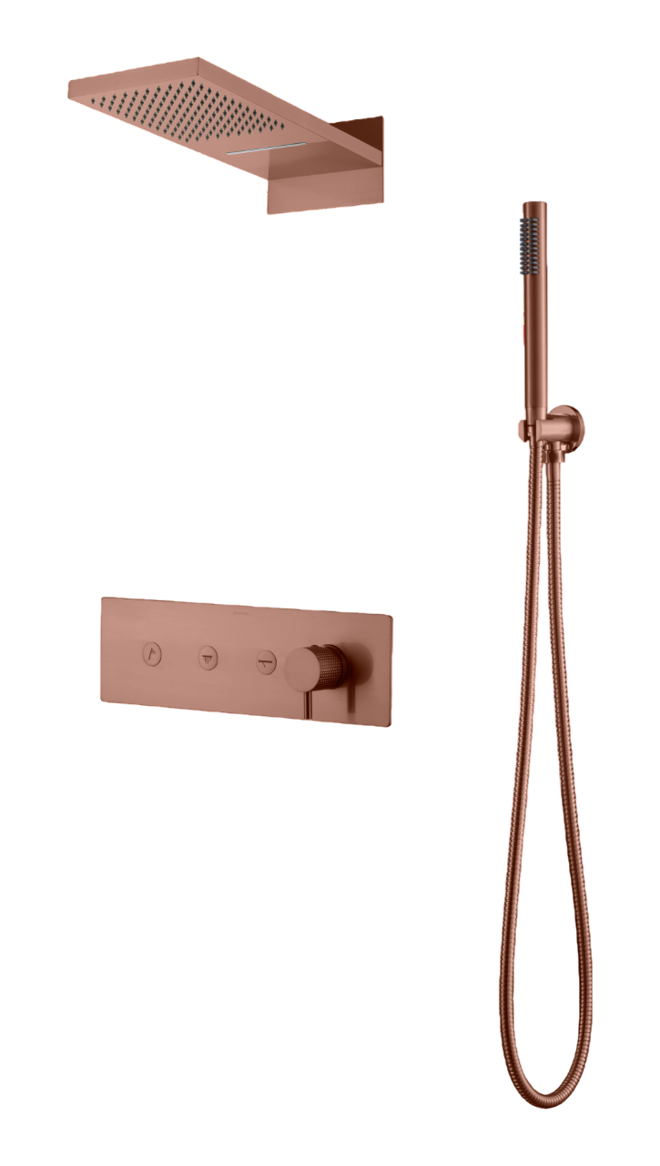 Душевой комплект встраиваемый Boheme Fusion смеситель верхний и ручной душ матовая медь 130-CB