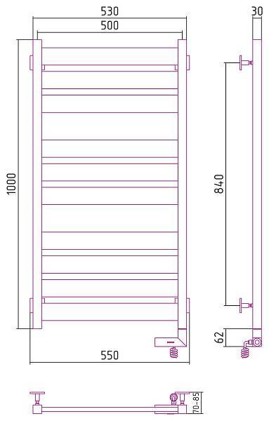 Полотенцесушитель электрический Сунержа Центурион 2.0 500x1000 мм правый матовый белый 30-5603-1050