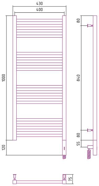Полотенцесушитель электрический Сунержа Модус 3.0 400x1000 мм правый матовая шампань 022-5701-1040
