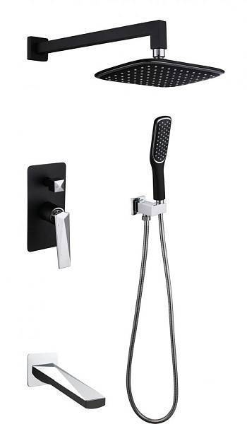 Смеситель для ванны Boheme Venturo встраиваемый с изливом черный матовый/хром 374-B-2