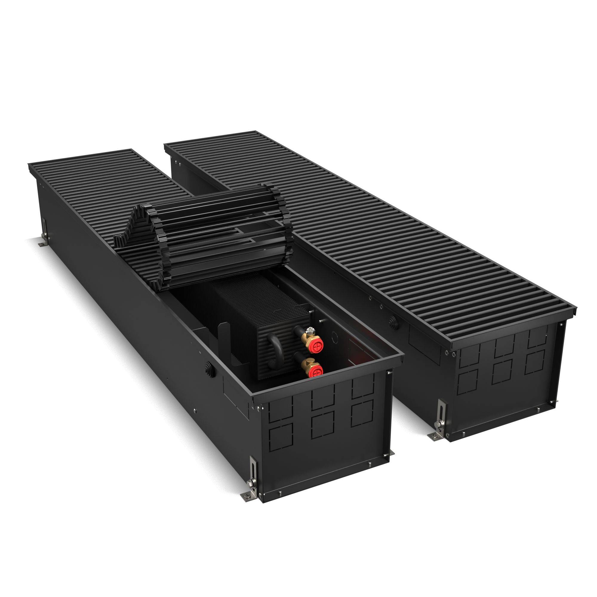 Конвектор внутрипольный Royal Thermo ATRIUM 190x250x1000 мм жесткая решетка черный ATRIUM-190/250/1000-DG-U-BL