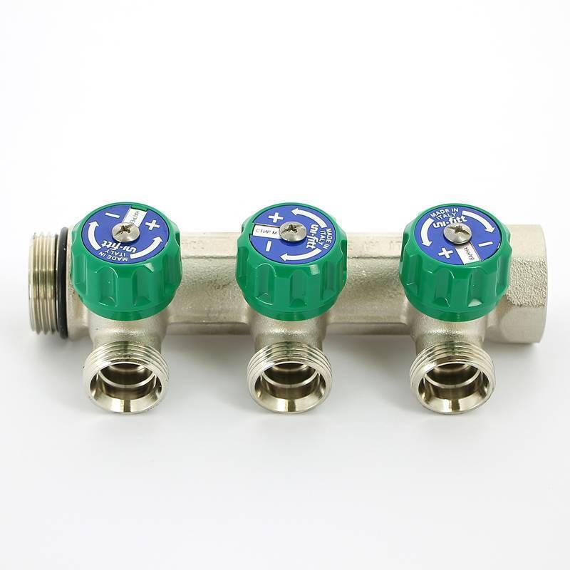 Коллектор с вентилями Uni-Fitt 1 НВ 3 выхода 3/4 EK 90° 50 мм 410N4330