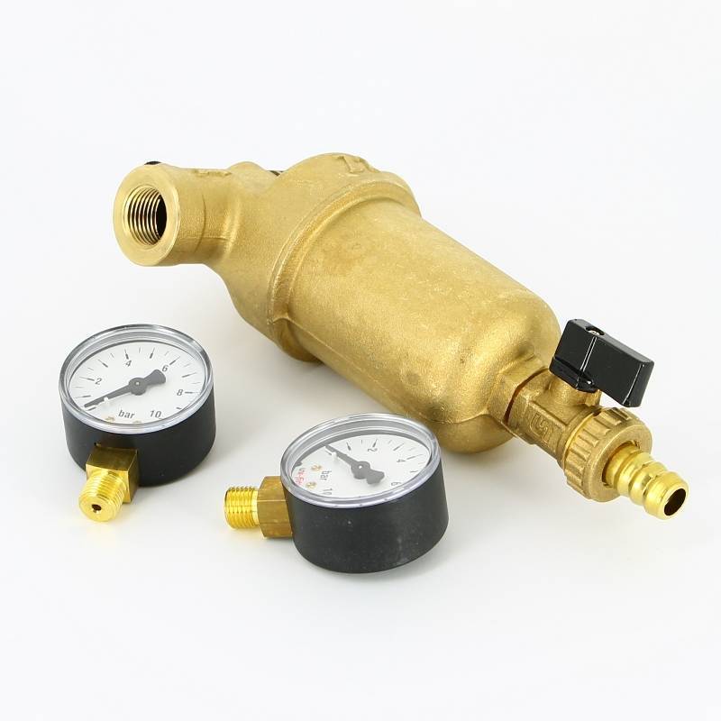 Фильтр промывной Uni-Fitt ВВ 1/2 со сливным краном и 2 манометрами 300 мкм 216G2030