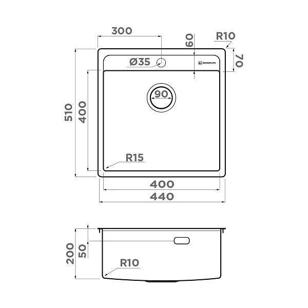 Кухонная мойка Omoikiri Daisen 44-IN нержавеющая сталь 44x51 см 4993179
