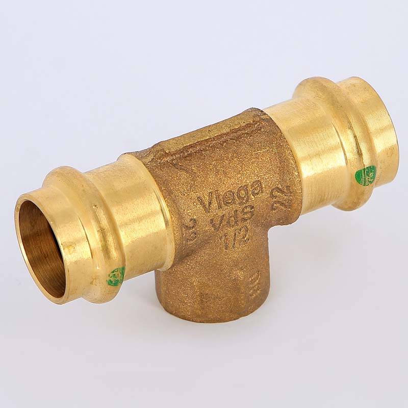 Тройник пресс-В Viega Sanpress 22х1/2х22 бронза 115944