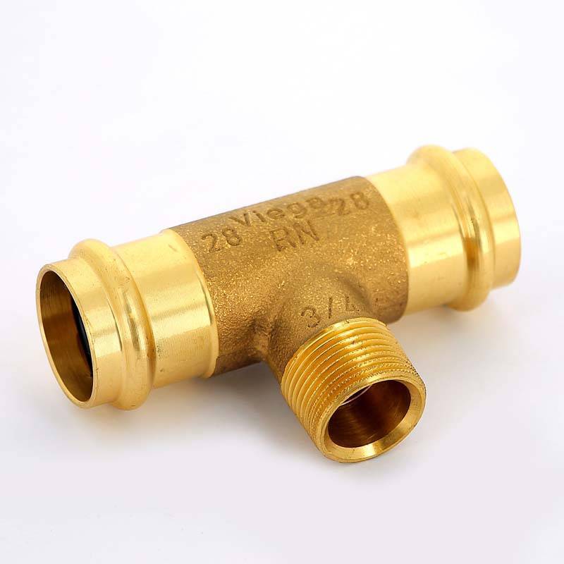 Тройник пресс с наружной резьбой Viega Sanpress 28х3/4х28 бронза 194130