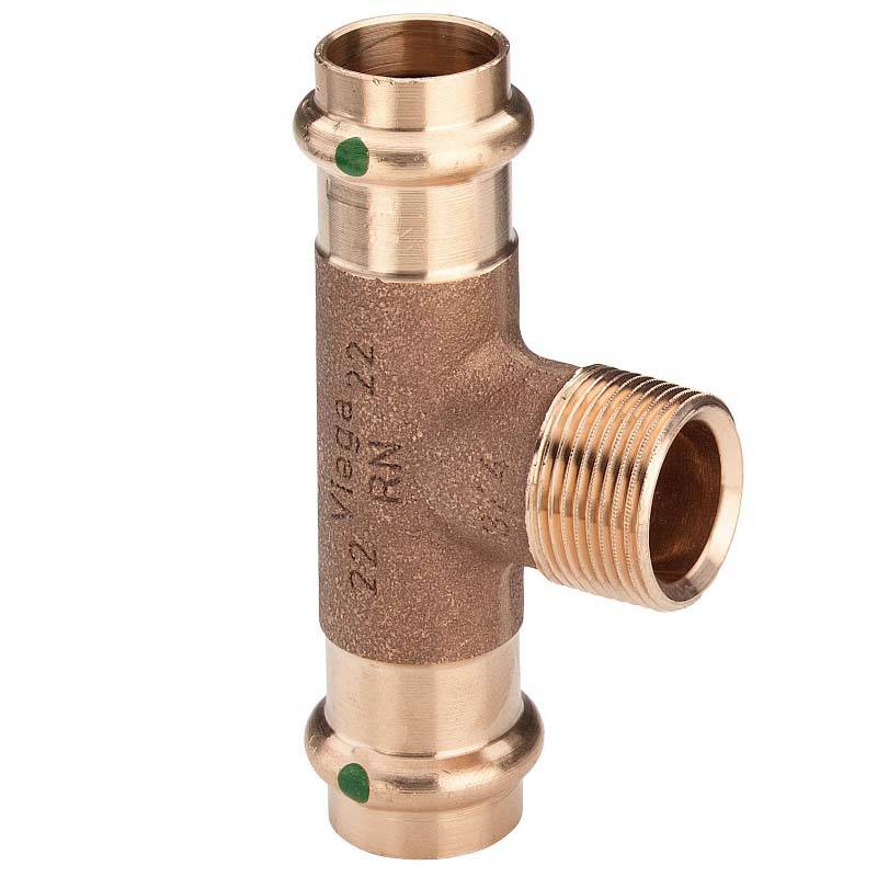 Тройник пресс с наружной резьбой Viega Sanpress 35х3/4х35 бронза 194147