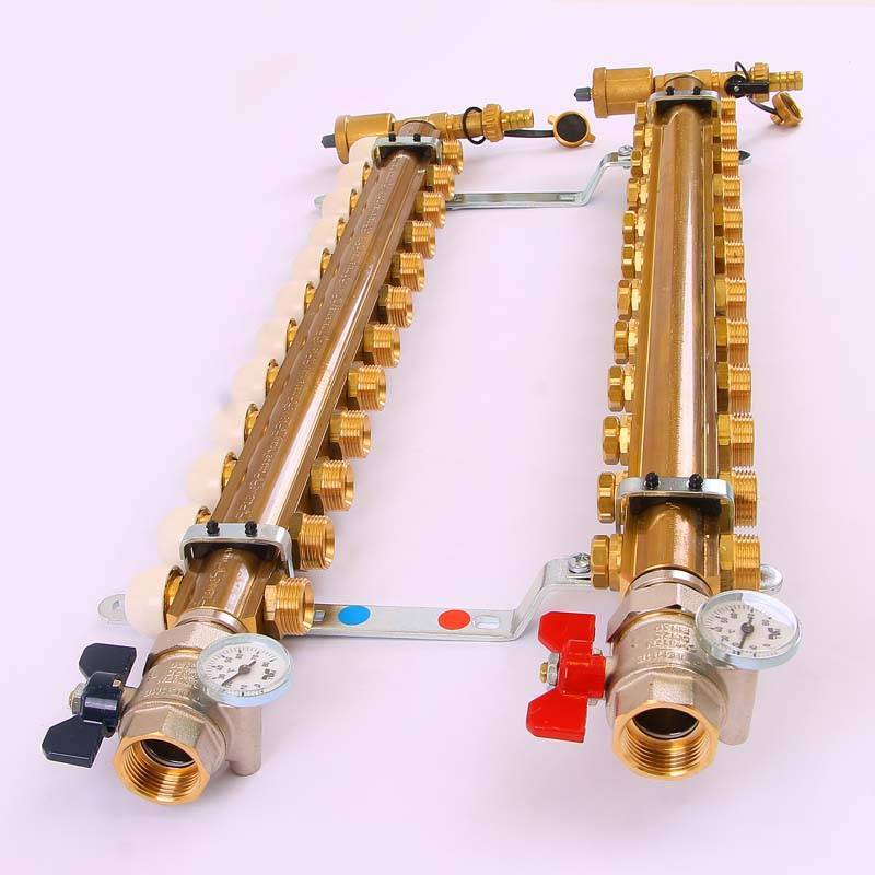 Коллекторная группа Tiemme 1x3/4 EK 12 выходов с кронштейнами и вентилями 3870049