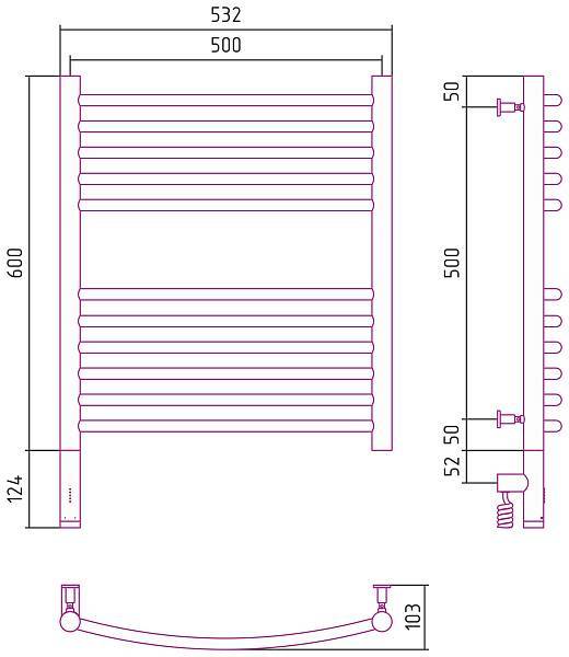 Полотенцесушитель электрический Сунержа Богема 3.0 500x600 мм левый матовое золото 032-5802-6050