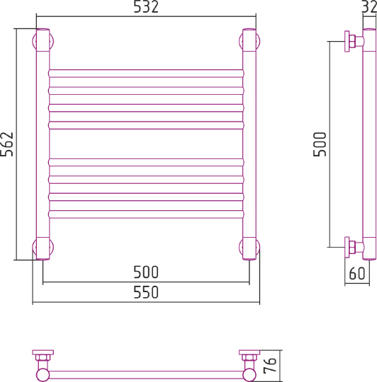 Полотенцесушитель водяной Сунержа Богема 500x500 мм без покрытия 00-0220-5050