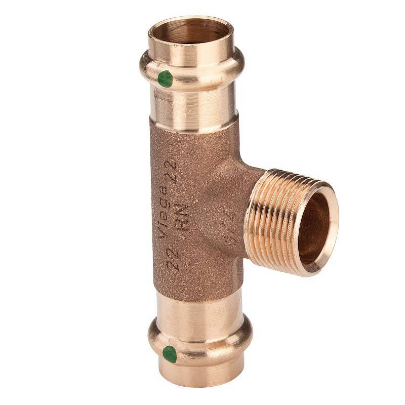 Тройник пресс с наружной резьбой Viega Sanpress 28х3/4х28 бронза 194130