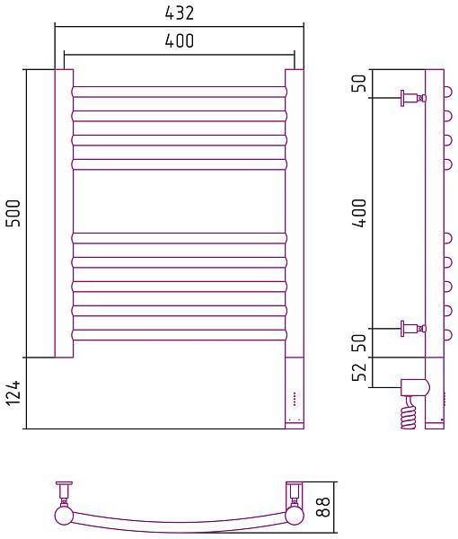 Полотенцесушитель электрический Сунержа Богема 3.0 400x500 мм правый темный титан муар 15-5803-5040