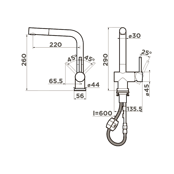 Смеситель для кухни с выдвижным изливом Omoikiri Koriyama-BN нержавеющая сталь 4991006