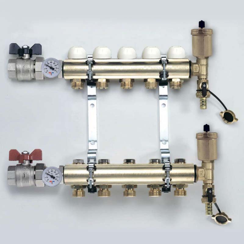 Коллекторная группа Tiemme 1x3/4 EK 8 выходов с кронштейнами и вентилями 3870010