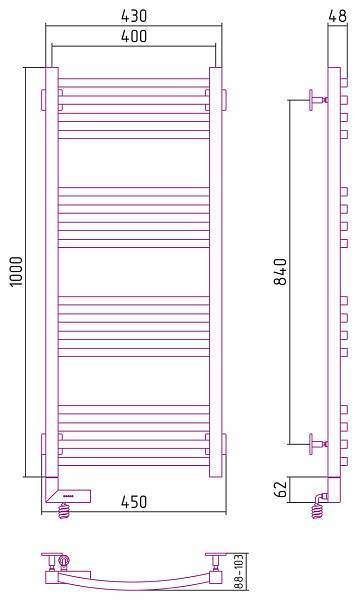 Полотенцесушитель электрический Сунержа Аркус 2.0 400x1000 мм левый золото 03-5604-1040