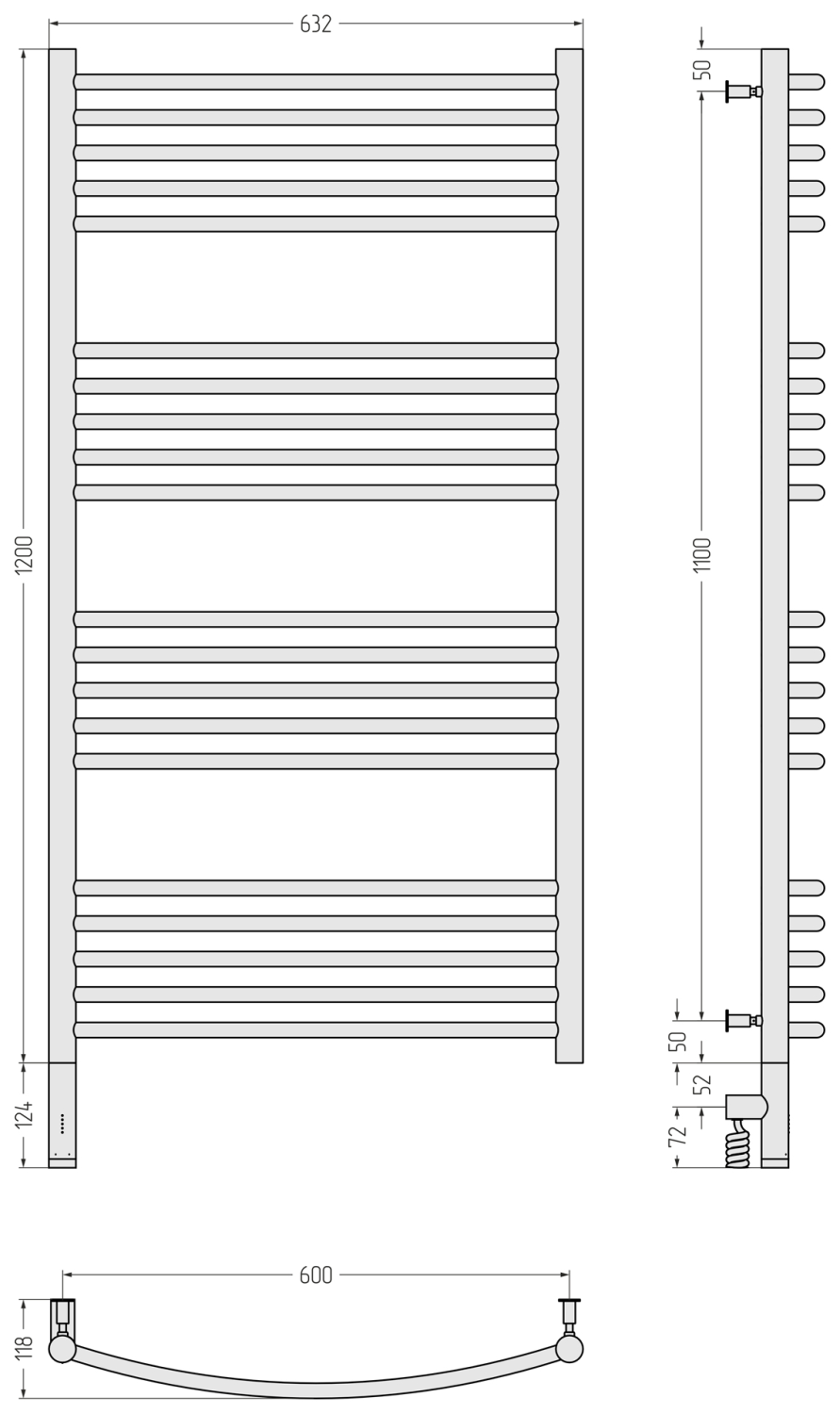 Полотенцесушитель электрический Сунержа Богема 3.0 выгнутая 632x1324 мм левый золотой шелк матовый 32-5802-1260