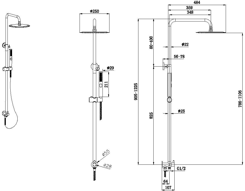 Душевая стойка Allen Brau Priority с верхним душем 3 режима никель браш 5.31031-BN