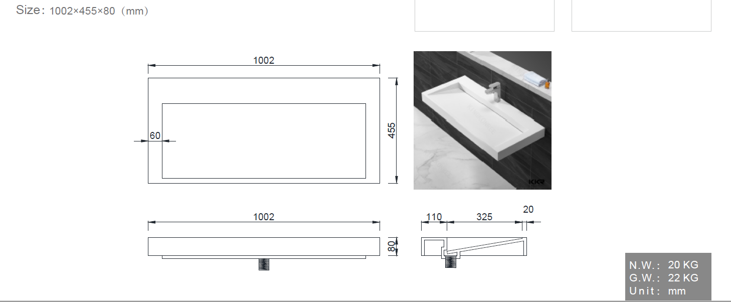 Раковина подвесная Armadi Art Flat 100,2х45,5х8 см белая 859-100