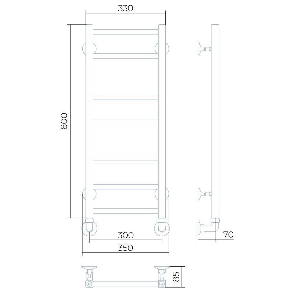 Полотенцесушитель водяной Larusso Имидж П7 300х800 мм нижнее подключение 8485