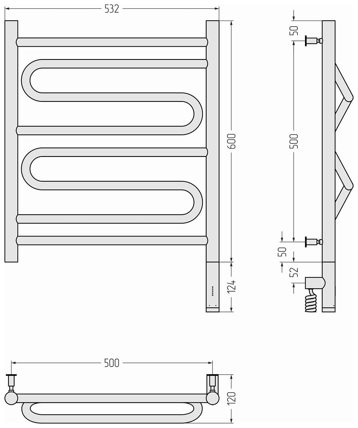 Полотенцесушитель электрический Сунержа Элегия 3.0 532x724 мм правый матовый черный 31-5819-6050
