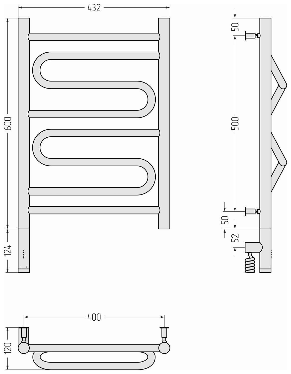 Полотенцесушитель электрический Сунержа Элегия 3.0 432x724 мм левый без покрытия 00-5818-6040
