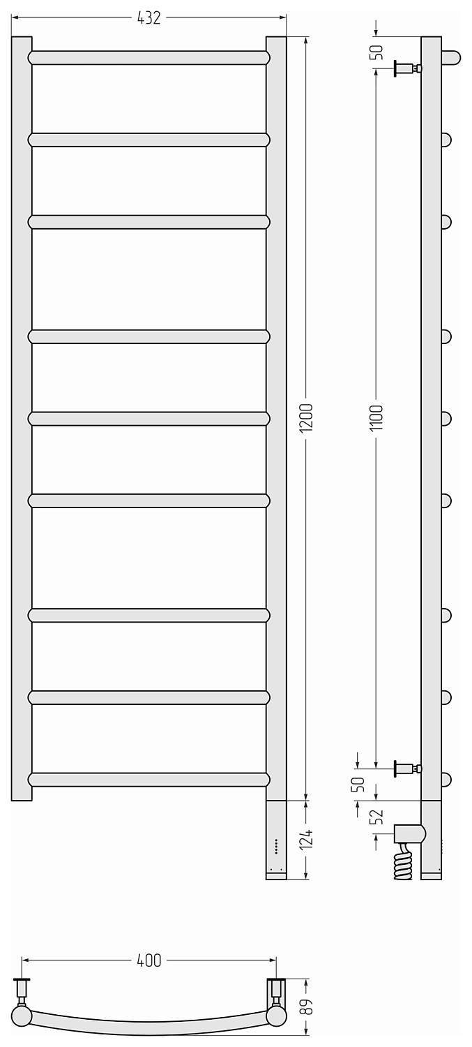 Полотенцесушитель электрический Сунержа Галант 3.0 432x1324 мм правый состаренная бронза 05-5801-1240