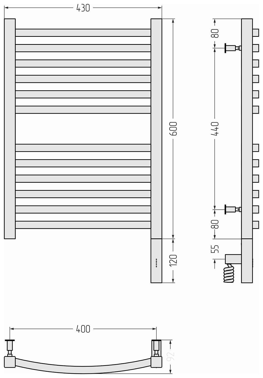 Полотенцесушитель электрический Сунержа Аркус 3.0 430x720 мм правое подключение без покрытия 00-5705-6040