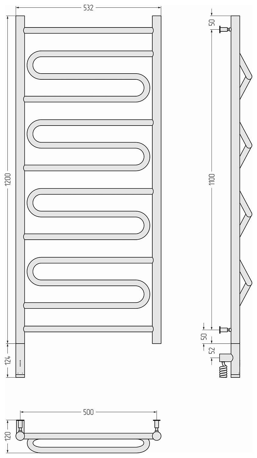 Полотенцесушитель электрический Сунержа Элегия 3.0 532x1324 мм левый матовый белый 30-5818-1250