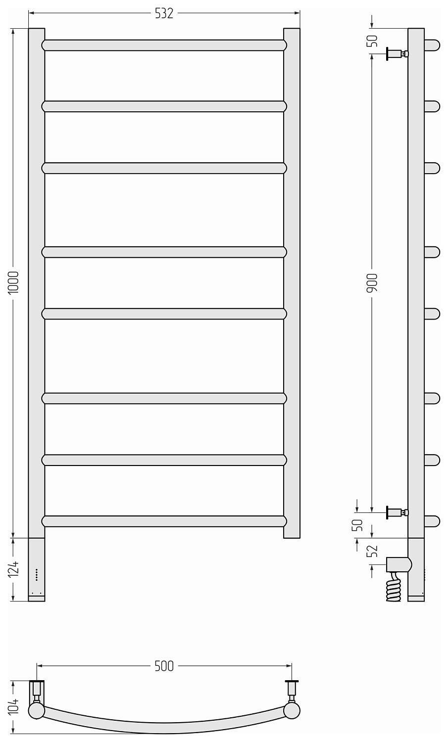 Полотенцесушитель электрический Сунержа Галант 3.0 532x1000 мм левый белый 12-5800-1050