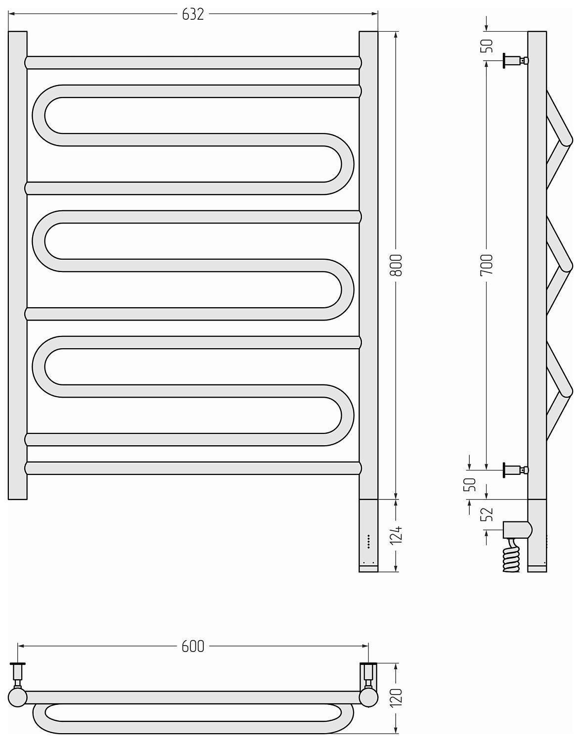 Полотенцесушитель электрический Сунержа Элегия 3.0 632x924 мм правый шампань 020-5819-8060