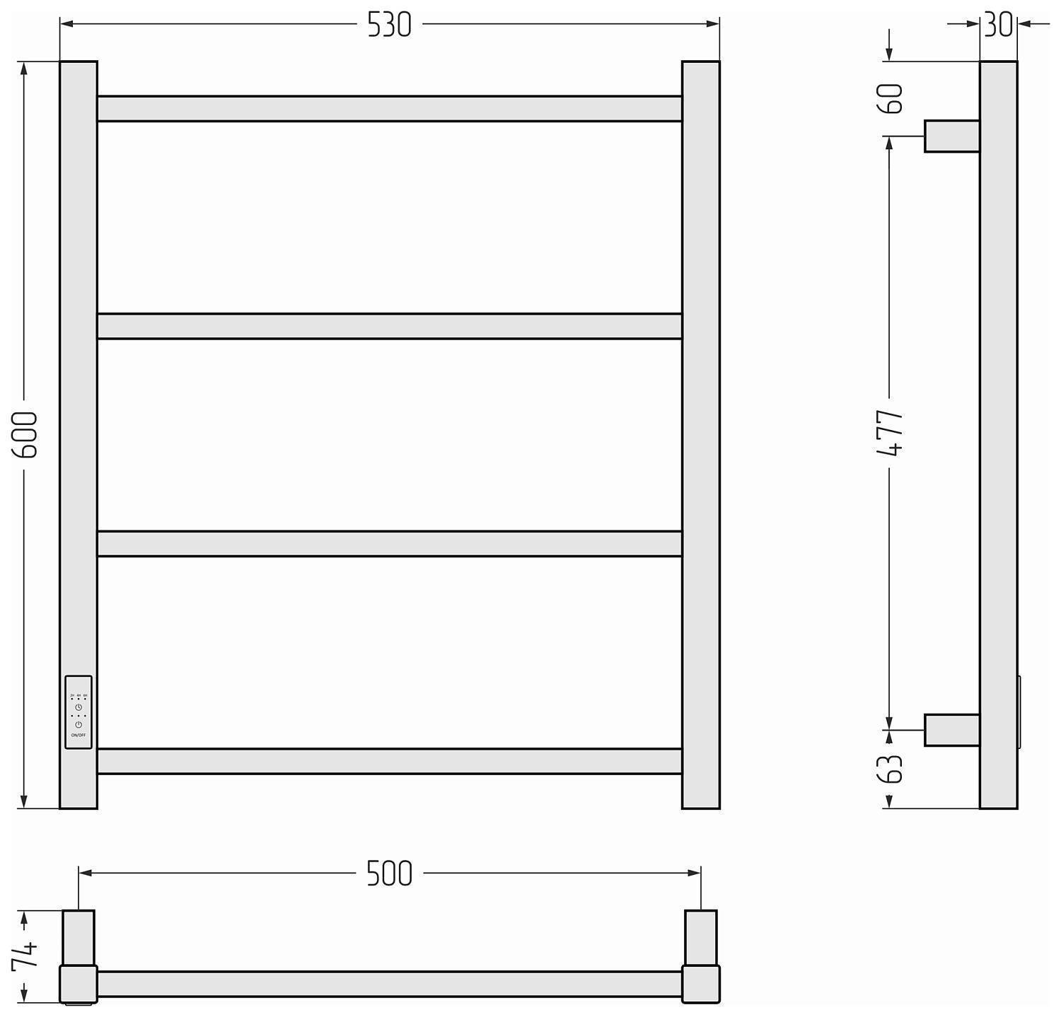 Полотенцесушитель электрический Стилье Формат 26 53x60 см правый черный 17527-6050