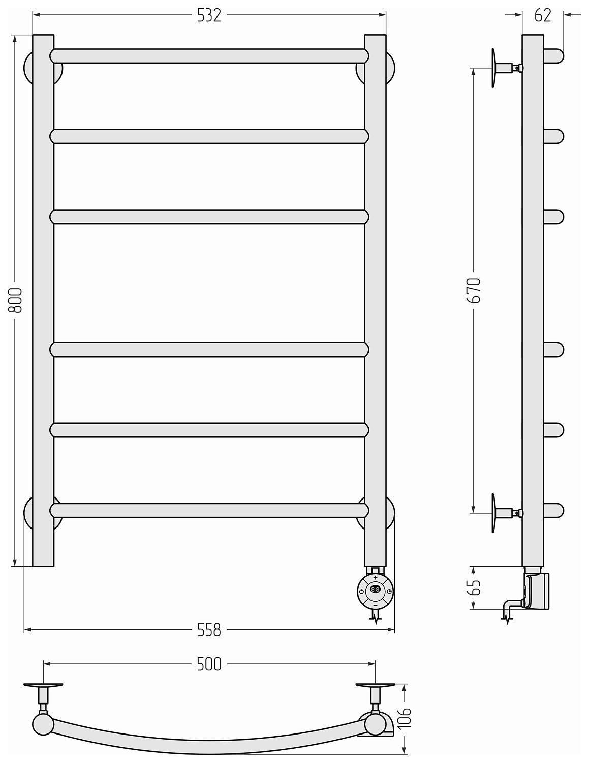 Полотенцесушитель электрический Стилье Формат 12 55.8x86.5 см черный 31512-8050