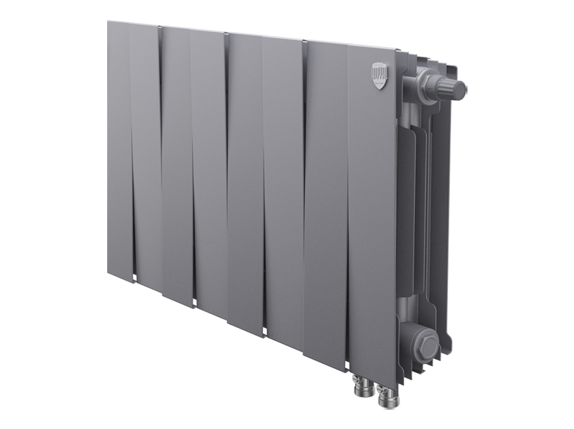 Радиатор биметаллический Royal Thermo PianoForte 300 Silver Satin 8 секций нижнее подключение НС-1346090 RAL 9006