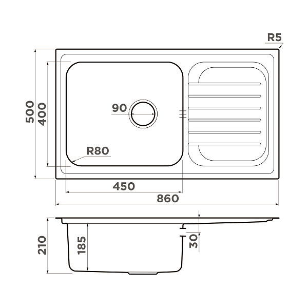 Кухонная мойка Omoikiri Haruna 86-IN 86х50 см нержавеющая сталь 4993451
