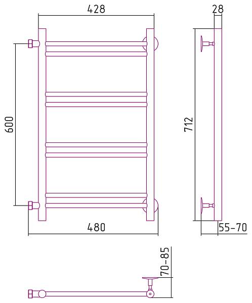 Полотенцесушитель водяной Стилье Версия-Б1 40x60 см белый 12611-6040