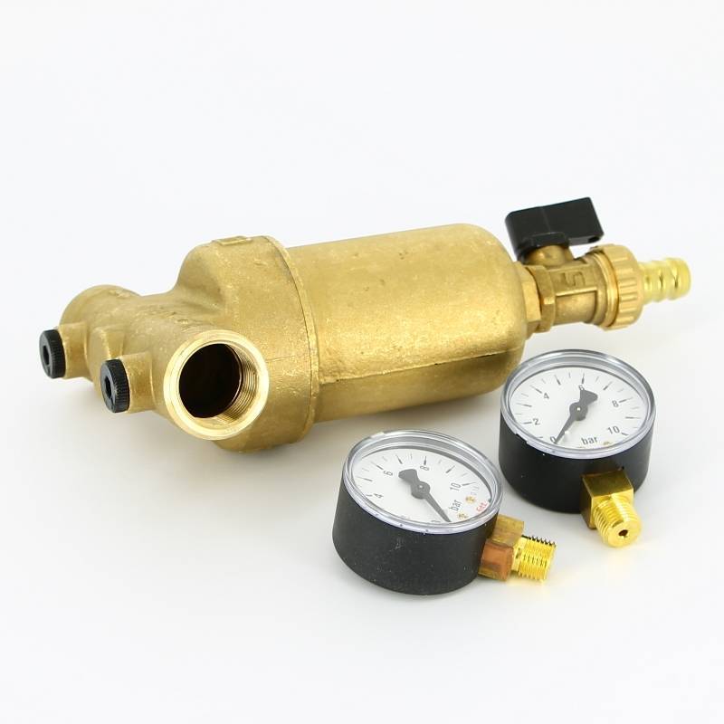 Фильтр промывной Uni-Fitt ВВ 3/4 со сливным краном и 2 манометрами 300 мкм 216G3030