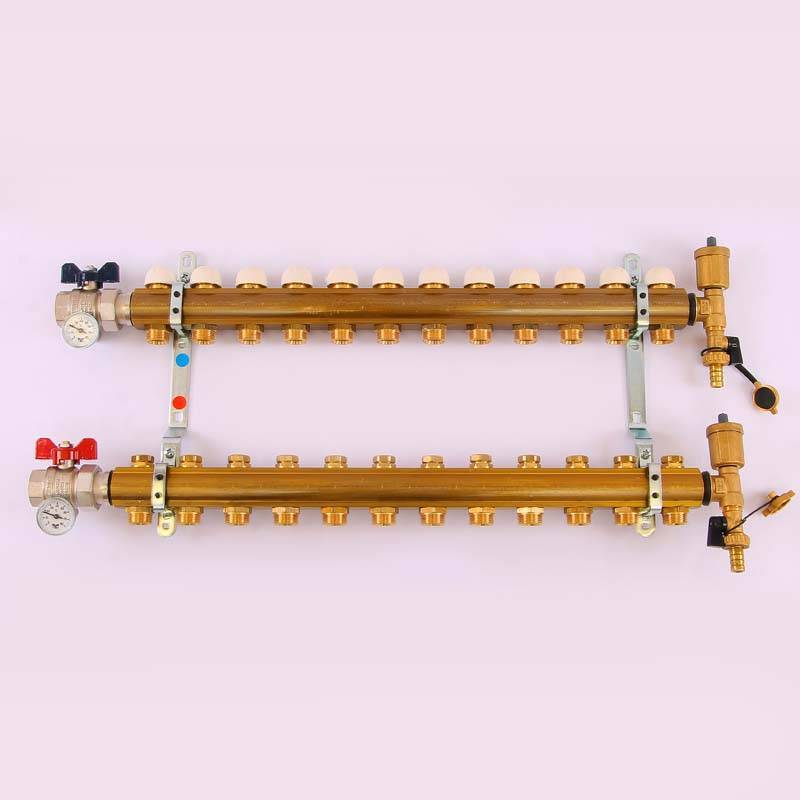 Коллекторная группа Tiemme 1x3/4 EK 12 выходов с кронштейнами и вентилями 3870049