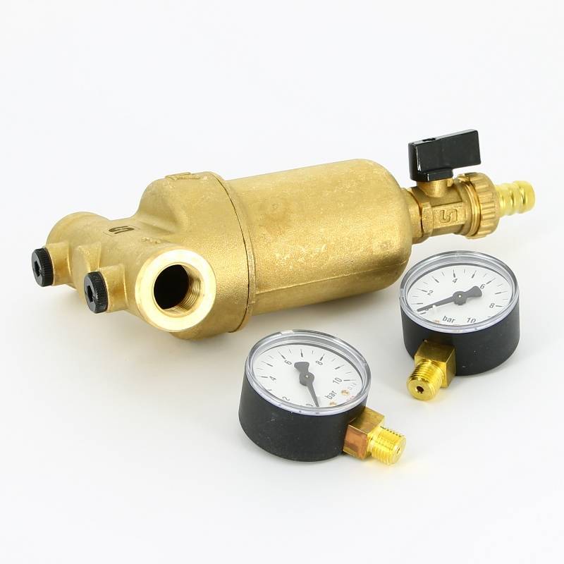 Фильтр промывной Uni-Fitt ВВ 1/2 со сливным краном и 2 манометрами 300 мкм 216G2030