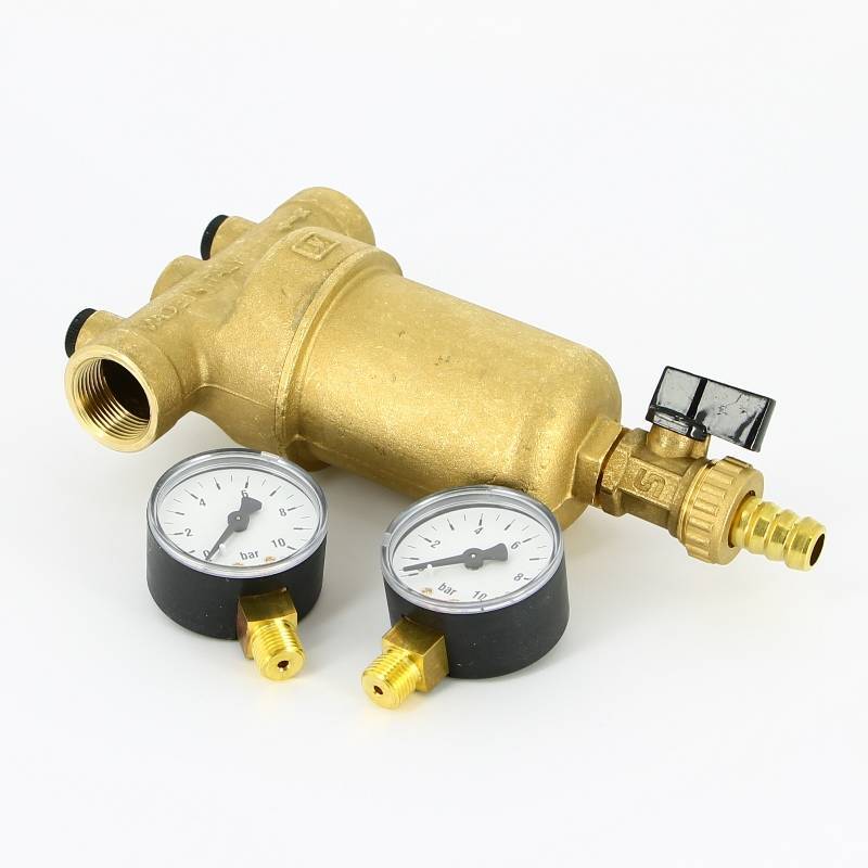 Фильтр промывной Uni-Fitt ВВ 3/4 со сливным краном и 2 манометрами 300 мкм 216G3030