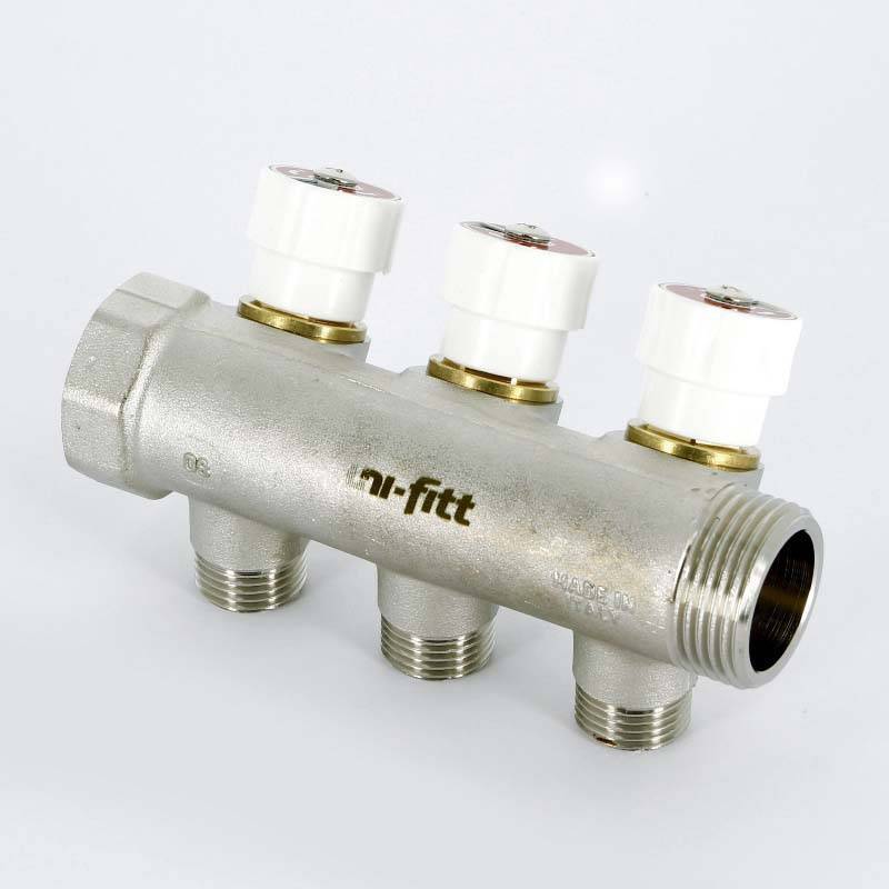 Коллектор никелированный Uni-Fitt 1 НВ 3 выхода 1/2 Н 40 мм под плоскую прокладку 405N4230